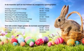 Aangepaste openingstijden April en Mei